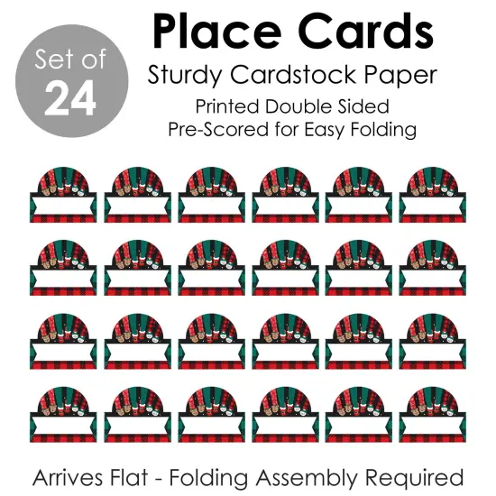 Big Dot of Happiness Christmas Pajamas - Holiday Plaid PJ Party Tent Buffet Card - Table Setting Name Place Cards - Set of 24 {7}