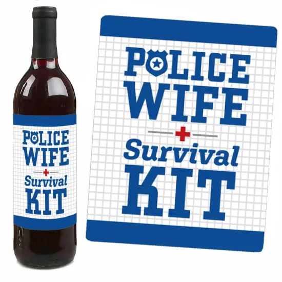 Big Dot of Happiness Calling All Units - Police - Cop Birthday Party or Baby Shower Decor for Women and Men - Wine Bottle Label Stickers - Set of 4 {7}