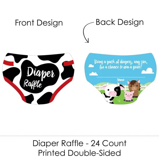 Big Dot of Happiness Farm Animals - Diaper Shaped Raffle Ticket Inserts - Barnyard Baby Shower Activities - Diaper Raffle Game - Set of 24 {3}