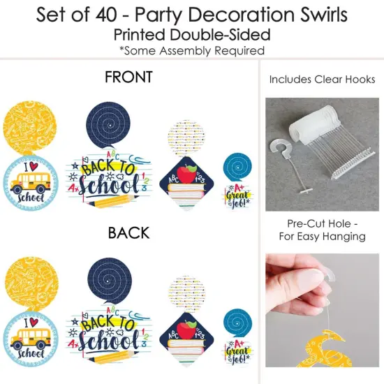 Big Dot of Happiness Back to School - First Day of School Classroom Hanging Decor - Party Decoration Swirls - Set of 40 {7}
