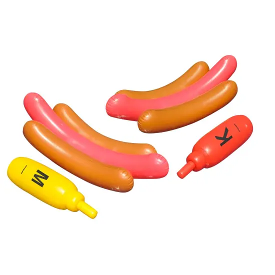 Swim Central Set of 2 Inflatable Hot Dog Ride On Swimming Pool Battle Set with Boppers Game - 56" Red {1}
