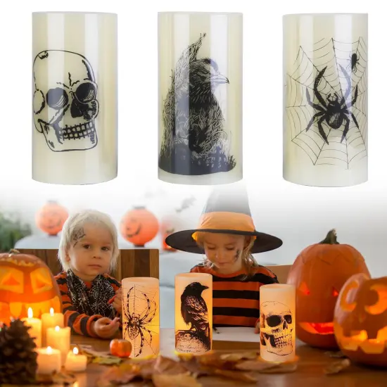 Halloween Party Decoration - 3 Pack Halloween Flameless Candle Lamp with Timer Setting and Battery Operated {1}