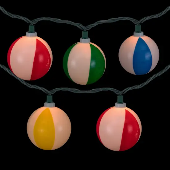 Northlight Beach Ball Patio Light Set - 6' Green Wire - 10ct Multi {4}