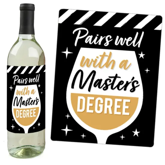 Big Dot of Happiness Mastered It - Master's Degree Graduation Party Decorations for Women and Men - Wine Bottle Label Stickers - Set of 4 {5}