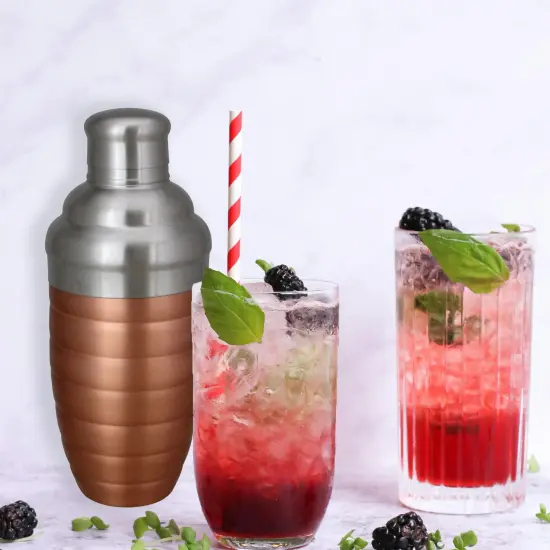 Avon Copper Finished Ribbed Stainless Steel Martini Cocktail Shaker 17oz Bronze {4}