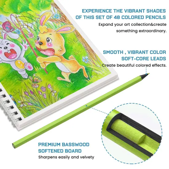48 Pieces Colored Pencils, Suitable for Adults, Kids and Coloring Books, Artist Sketch Drawing Pencils Art Craft Supplies. {5}