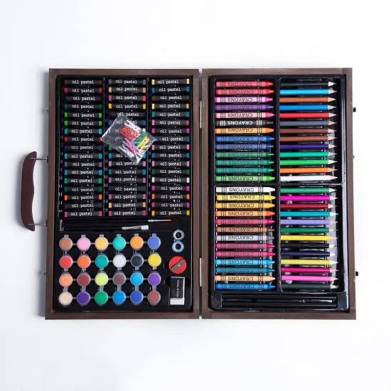 145 Pieces Deluxe Art Set in Portable Wooden Box Drawing Kit Set with Oil Pastels, Crayons, Colored Pencils, Watercolor Cakes, Brushes, Wooden Case Art Supplies (Wooden) {6}