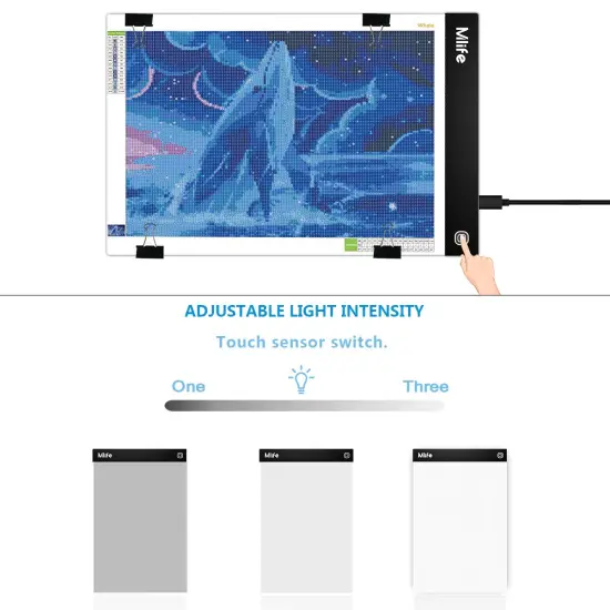 A4 LED Light Pad - Diamond Art Light Box Tracing Light Board with 3 Brightness, Ideal for Sketching, Animation, Drawing Light Box with 4 Fasten Clips {1}