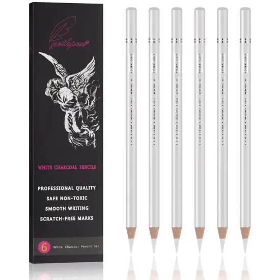 6 Pieces Professional White Charcoal Pencils Set -Sketch Highlight White Pencils for Drawing, Sketching, Shading, Blending, White Chalk Pencils for Beginners & Artists {3}