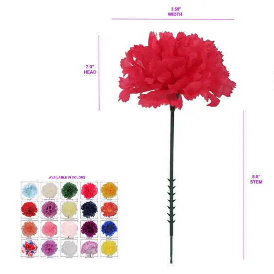 Fuchsia Carnation Picks 100-Pack, 5-Inch Stems, 3.5-Inch Blooms for Floral Arrangements, Weddings, Parties, and Everyday Decor, Floral Home by Artificial Flowers {4}