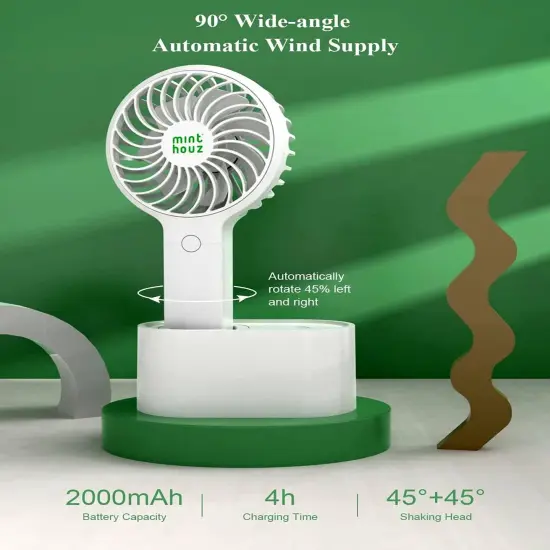 Minthouz Handheld Automatic Head Shaking Personal Fan With Rotating Base {4}