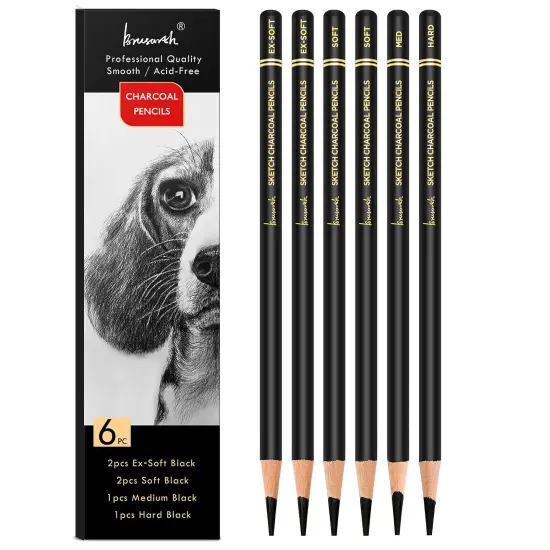 6 Pieces Professional Charcoal Pencils Drawing Set - Soft Medium and Hard Charcoal Pencils for Drawing, Sketching, Shading {2}