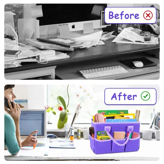 Art Organizer Desktop Craft Storage Tote Bag Organizer for Crafts, Sewing, Paper, Art, Canvas, Supplies Storage Organization with Handles for Travel or Daily Use (Purple, Small) {6}