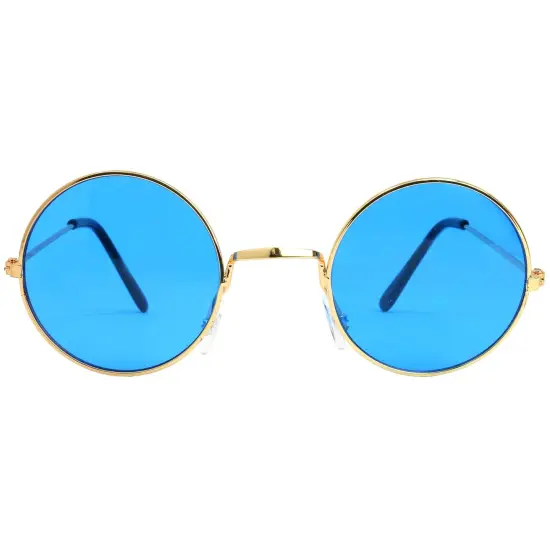 Blue Circle Hippie Glasses - Blue 60's Style Hipster Circle Sunglasses - 1 Pair {2}