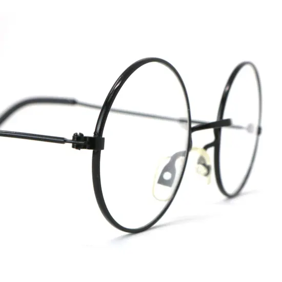 Round Wizard Costume Glasses - Black Metal Frame Circular Costume Eyeglasses - 1 Pair {2}