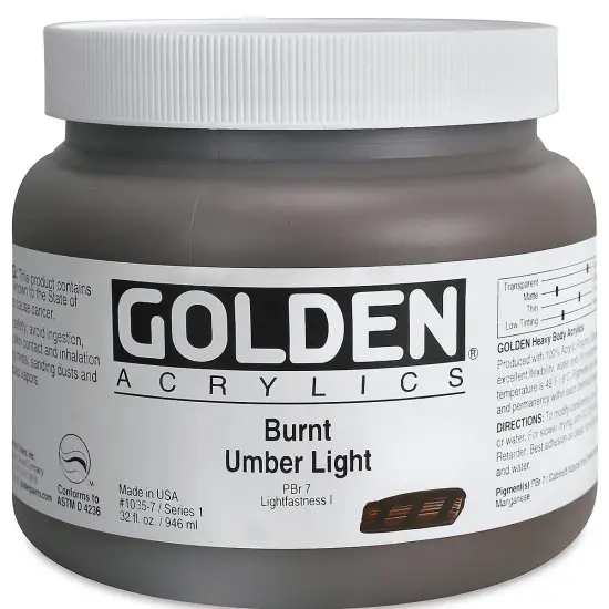 Golden Heavy Body Artist Acrylics - Burnt Umber Light, 32 oz Jar {2}