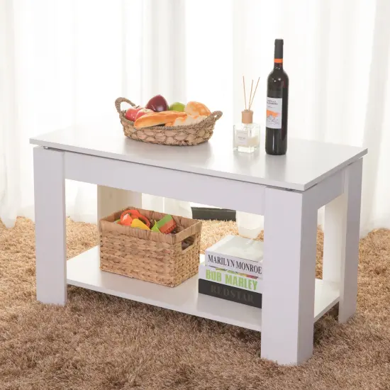 Modern Wood Coffee Table with Lift Tabletop White {5}