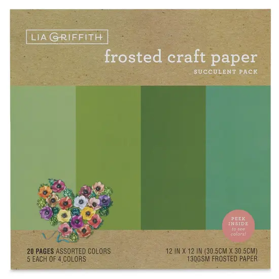 Lia Griffith Frosted Craft Paper - Succulent, 12" X 12", 20 Sheets, 130 gsm {1}