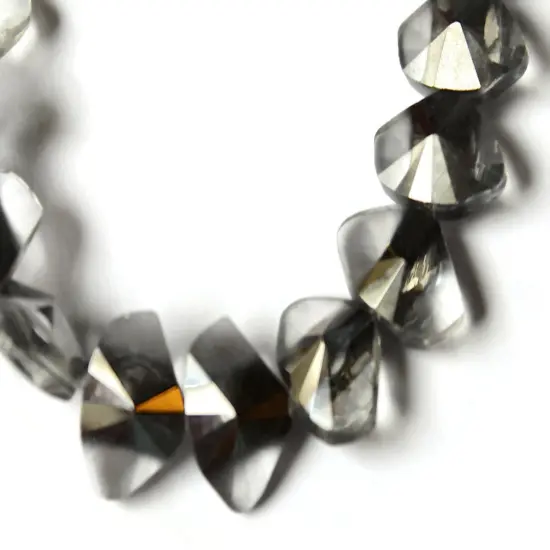 30 13mm Faceted Triangle Silver and Clear Crystal Beads {4}