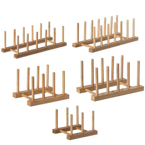 Set of 2 Bamboo Wooden Dish Drainer Rack, Plate Rack, And Drying Drainer {1}