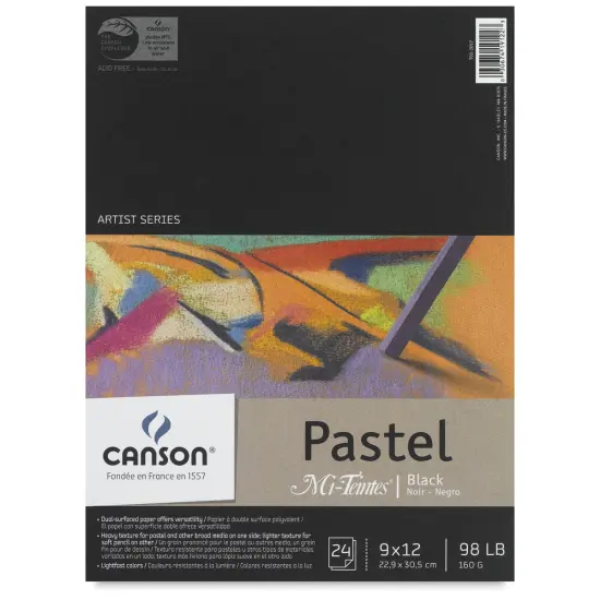 Canson Mi Teintes Drawing Papers - 9" x 12", Black Paper, 24 Sheets {1}