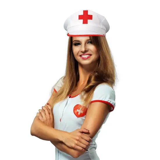 White Nurse Costume Hat - Nurses Red and White Costume Cap - 1 Piece {2}