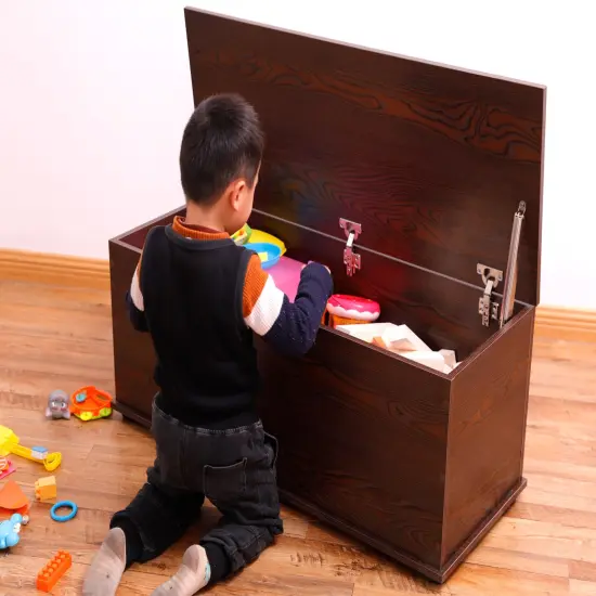 Large Storage Toy Box with Soft Closure Lid, Wooden Organizing Furniture Storage Chest Brown {2}