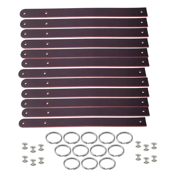 Blank Leather Keyrings 12 Pack &ndash; Pre-Cut Blanks with Hardware for Hot, Foil Stamping & Engraving Burgundy {1}