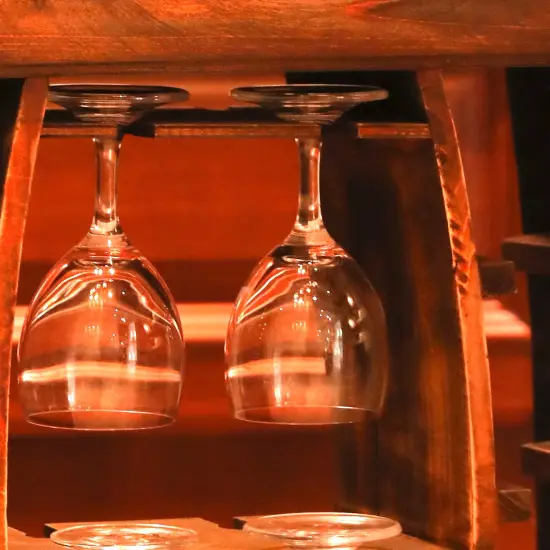Rustic Wooden Wine Rack with Glass Holder, 8 Bottle Decorative Wine Holder {5}
