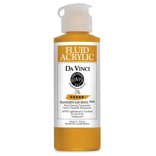Da Vinci Fluid Acrylics - Transparent Raw Sienna, 4 oz bottle {1}