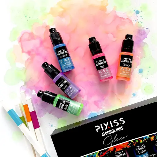 Pixiss Glow In The Dark Alcohol Inks Set, 5 Highly Saturated Glow In The Dark Inks {4}