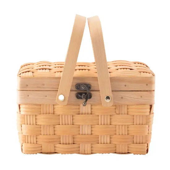 Small Woodchip Picnic Basket with Cover and Folding Handles {1}