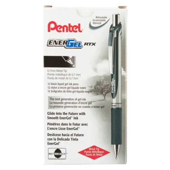 EnerGel RTX Retractable Liquid Gel Pen, (0.7mm) Metal Tip, Medium Line, Black Ink {2}