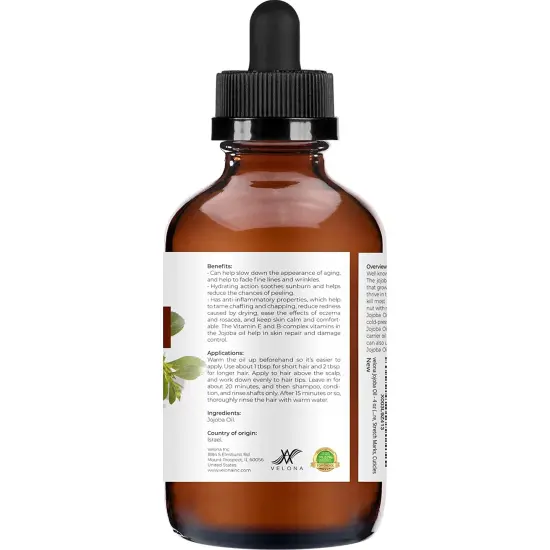 Jojoba Oil - 4 oz (With Dropper) | 100% Pure and Natural | Golden, Unrefined, Cold Pressed, Hexane Free | Moisturizing Face, Hair, Body, Skin Care, Stretch Marks, Cuticles {6}