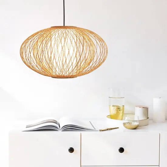 Handmade Modern Round Bamboo Wicker Rattan Lamp Hanging Light Shade {6}