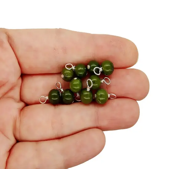 Canadian Green Jade 6mm Bead Dangles, Small Gemstone Charms, 10 pieces, Adorabilities {3}