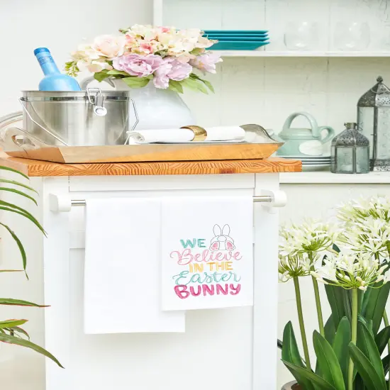Believe In The Easter Bunny Rabbit Spring Flour Sack Kitchen Dishtowel {5}