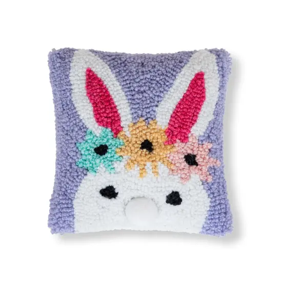 Easter Spring Floral Bunny Small/Petite Hooked Accent Pillow, 8" x 8" {1}