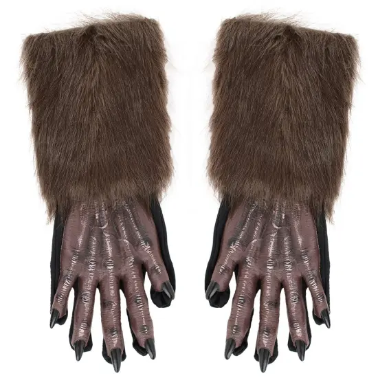 Werewolf Hand Costume Gloves - Brown Hairy Wolf Claw Hands Paws Monster Costume Accessories for Kids and Adults {3}