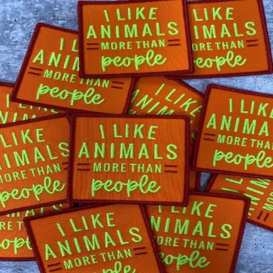 Patch Party Club &ldquo;I Like Animals More Than People&rdquo; Iron-On Embroidered Patch, Size 2.85&rdquo; {4}