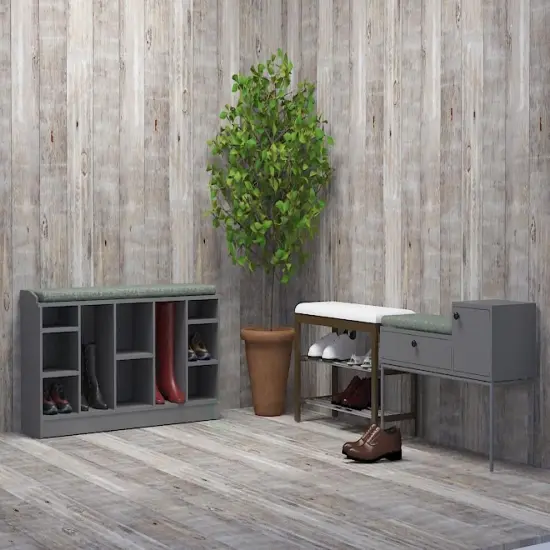 Wooden Shoe Cubicle Storage Entryway Bench with Soft Cushion for Seating {2}