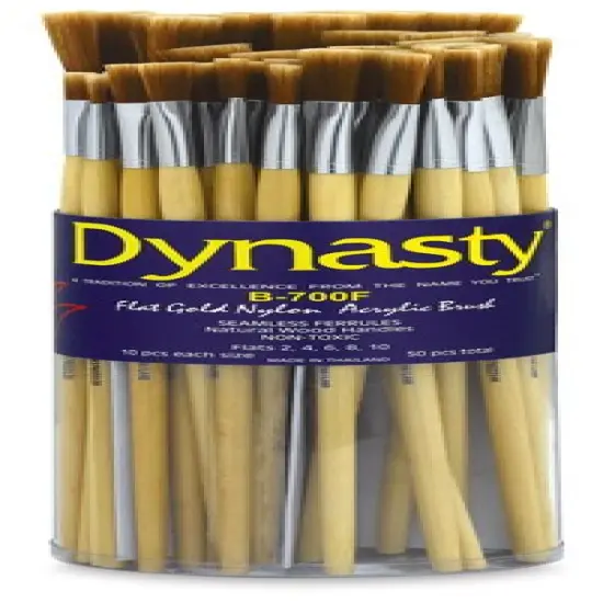 Dynasty Dupont Tynex Gold Nylon Acrylic Brush Canister - Flats, Long Handle, Canister of 50 {1}