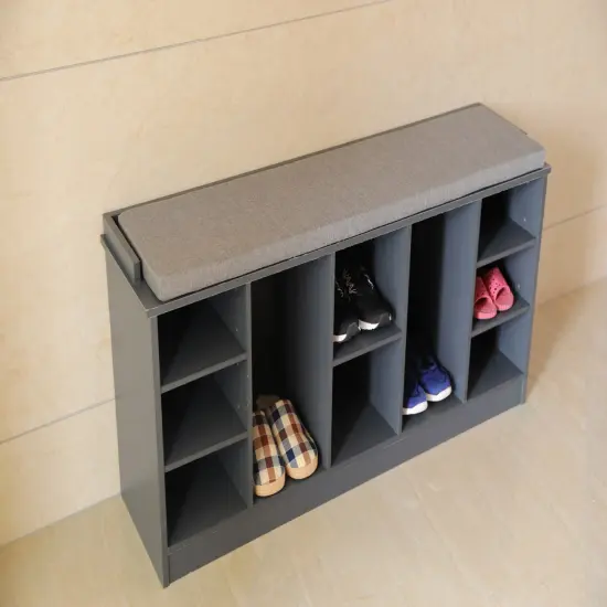 Wooden Shoe Cubicle Storage Entryway Bench with Soft Cushion for Seating {5}