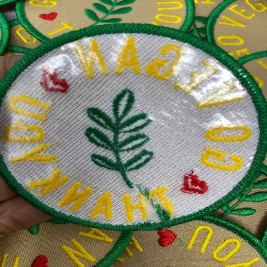 Patch Party Club &ldquo;Go Vegan, Thank You&rdquo; Iron-On Embroidered Patch, Size 3&rdquo; {4}