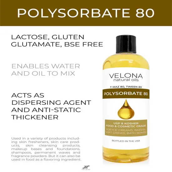 Polysorbate 80 by Velona 16 oz | Solubilizer, Food & Cosmetic Grade | All Natural for Cooking, Skin Care and Bath Bombs, Sprays, Foam Maker | Use Today - Enjoy Results {2}