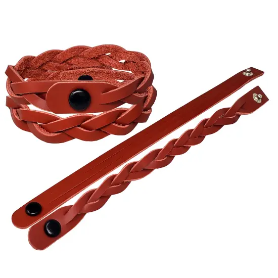 Red Mystery Braid Leather Bracelets Kit - 8 Leather Bracelets Braiding Ready - Made in USA {4}
