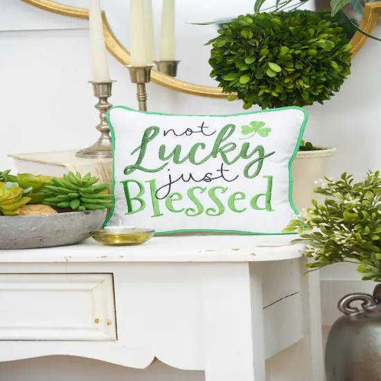 St. Patrick's Day "Not Luck Just Blessed" Embroidered Small/Petite Accent Pillow, 10" x 10" {4}