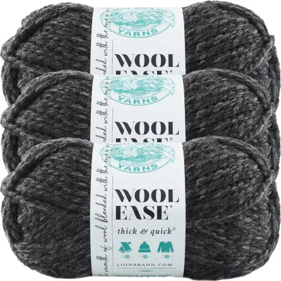 (3 Pack) Lion Brand Wool-Ease Thick & Quick Yarn - Charcoal {1}