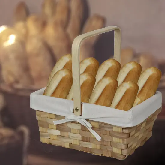 12 Inch Rectangular Woodchip Picnic Basket Lined with White Fabric {3}