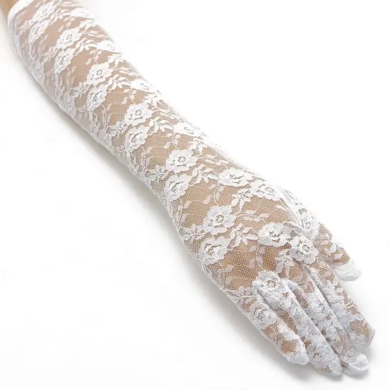 Elegant Lace Elbow Gloves - 1920s Fashion Opera Length Tea Party White Wedding Gloves {3}
